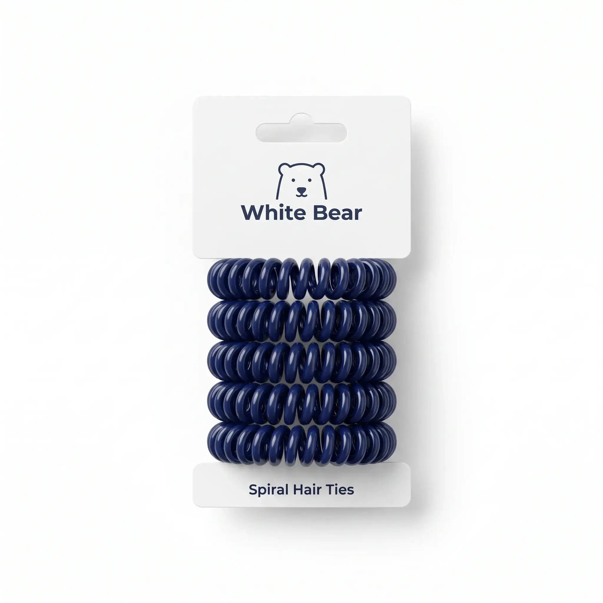 White Bear Spiral Hair Ties - Navy Blue