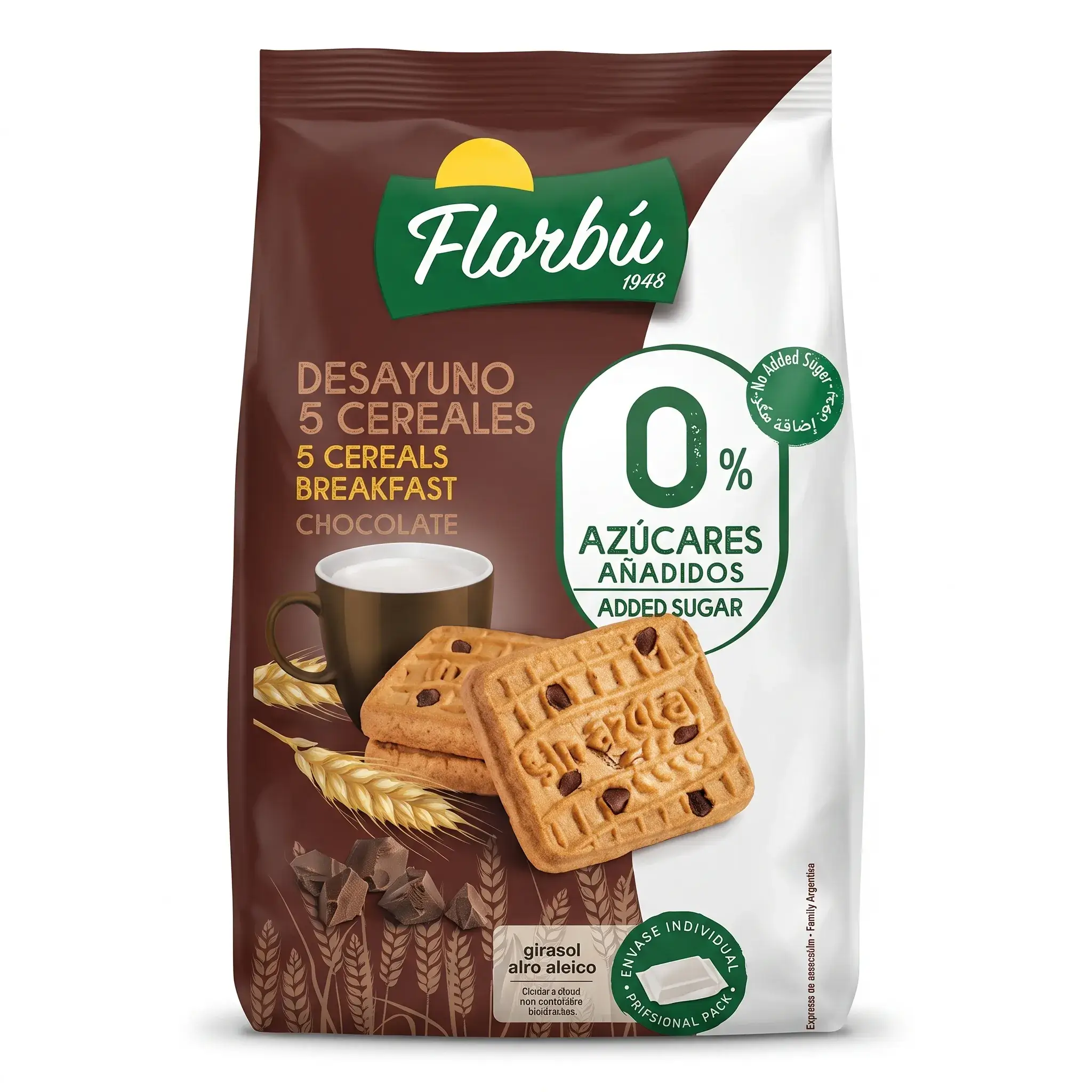 Florbú 5 Cereals Breakfast Chocolate Biscuits No Added Sugar