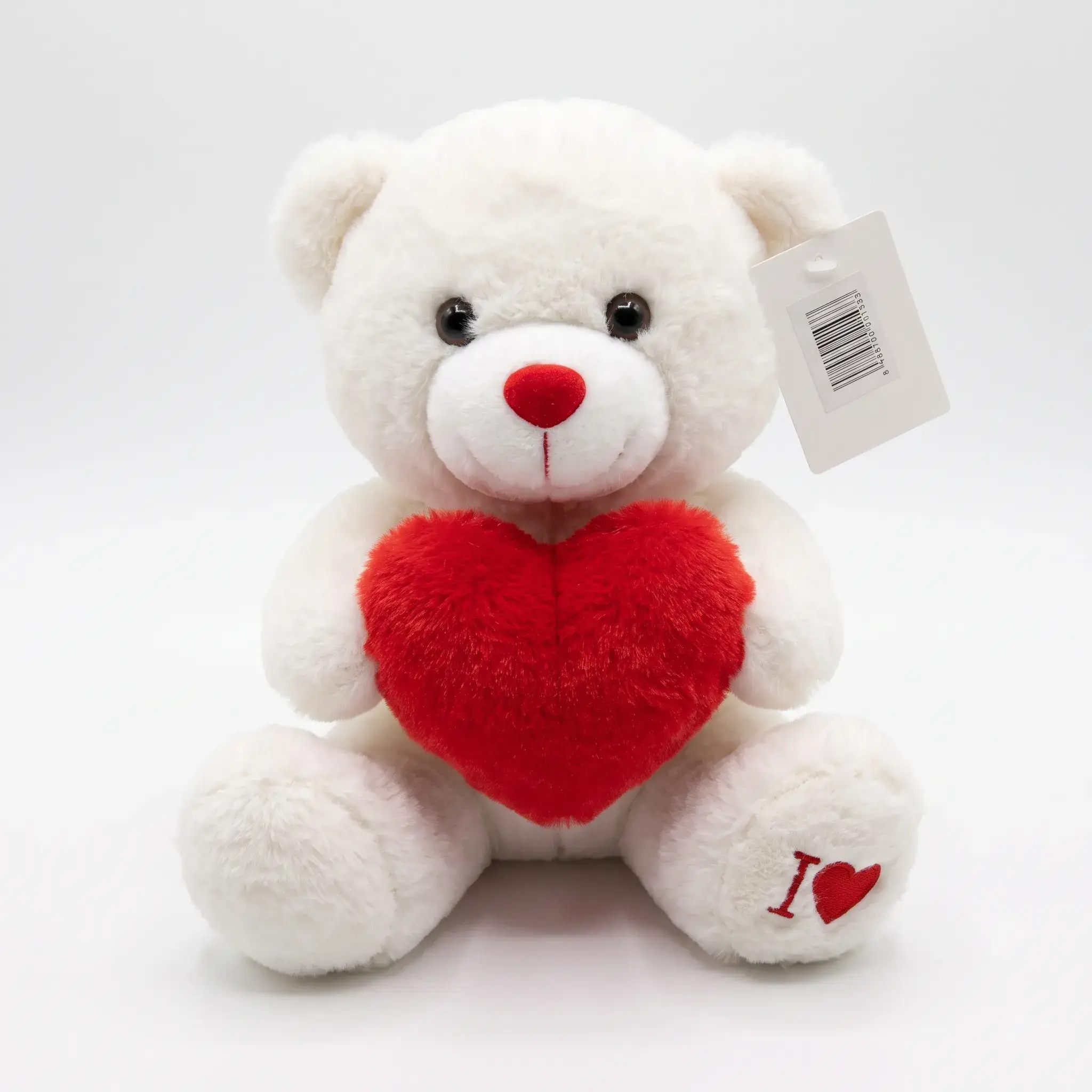 White Teddy Bear Plush Toy with Red Heart