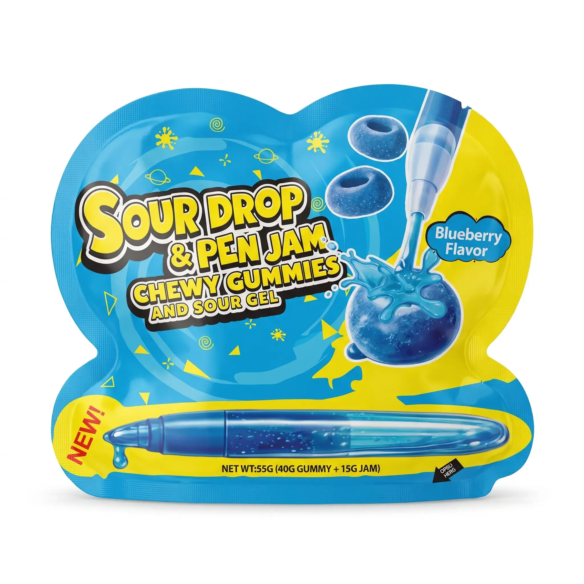 Sour Drop & Pen Jam Chewy Gummies and Sour Gel - Blueberry