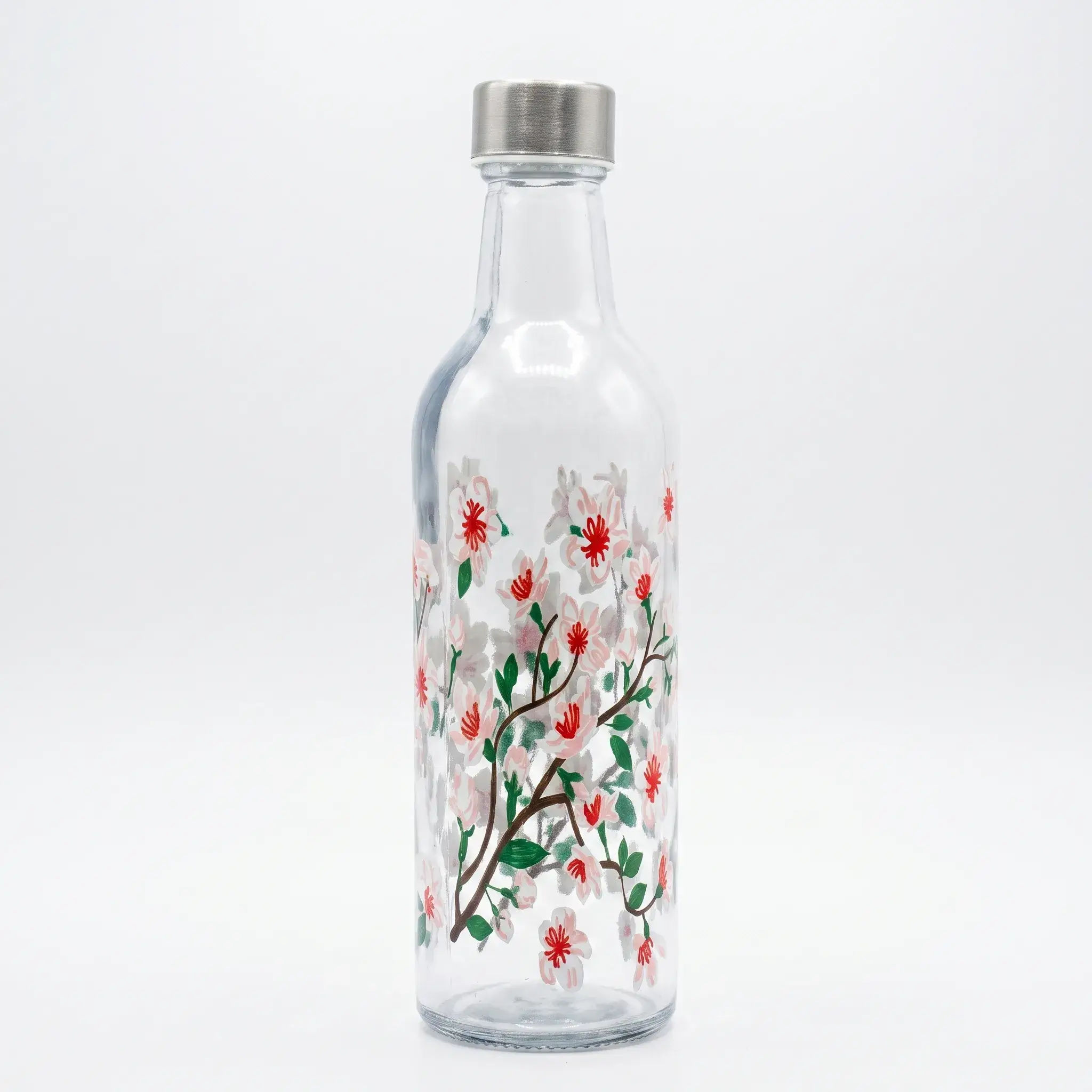 Glass Water Bottle with Floral Print (6 pcs)