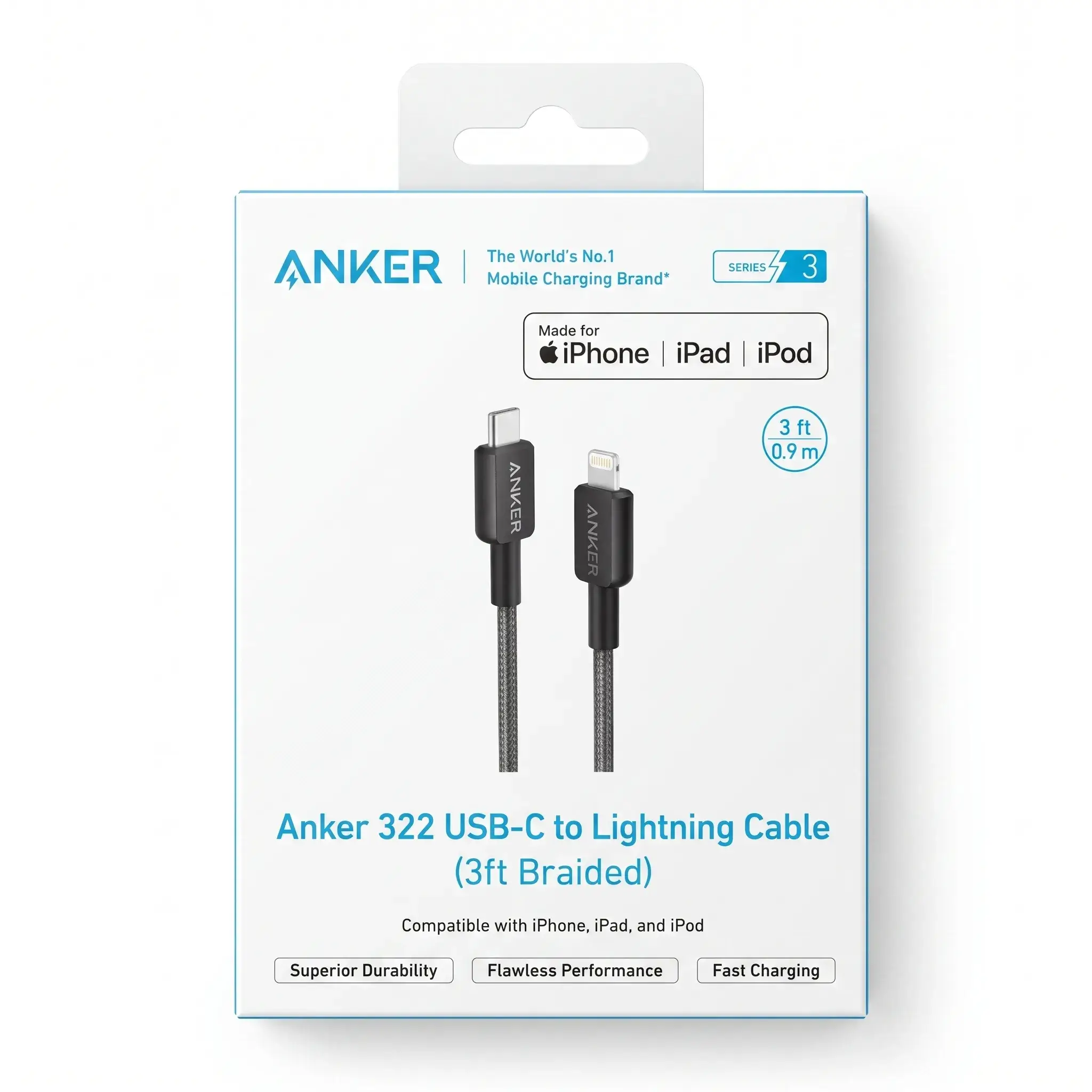 Anker 322 USB-C to Lightning Cable (3ft Braided)
