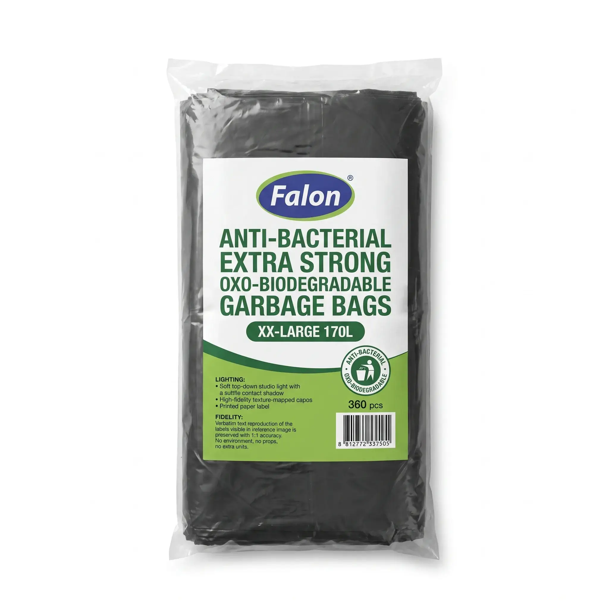 Falon Anti-Bacterial Extra Strong Oxo-Biodegradable Garbage Bags XX-Large 170L (80x110 cm) - 12 Pieces