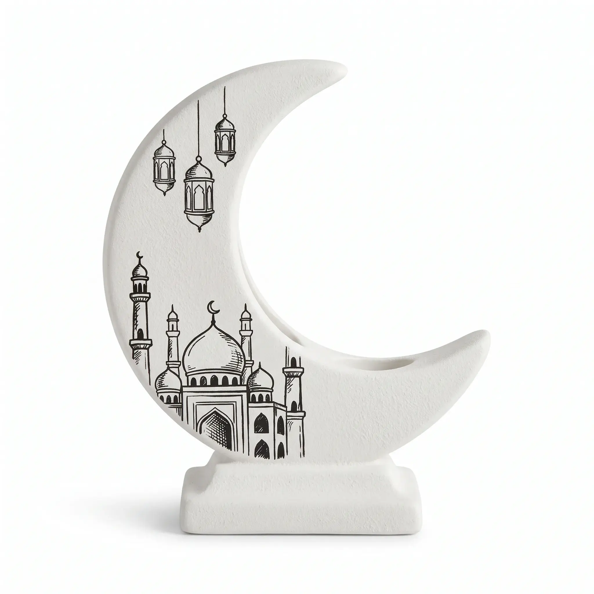 Ramadan Crescent Moon Candle Holder - White & Black