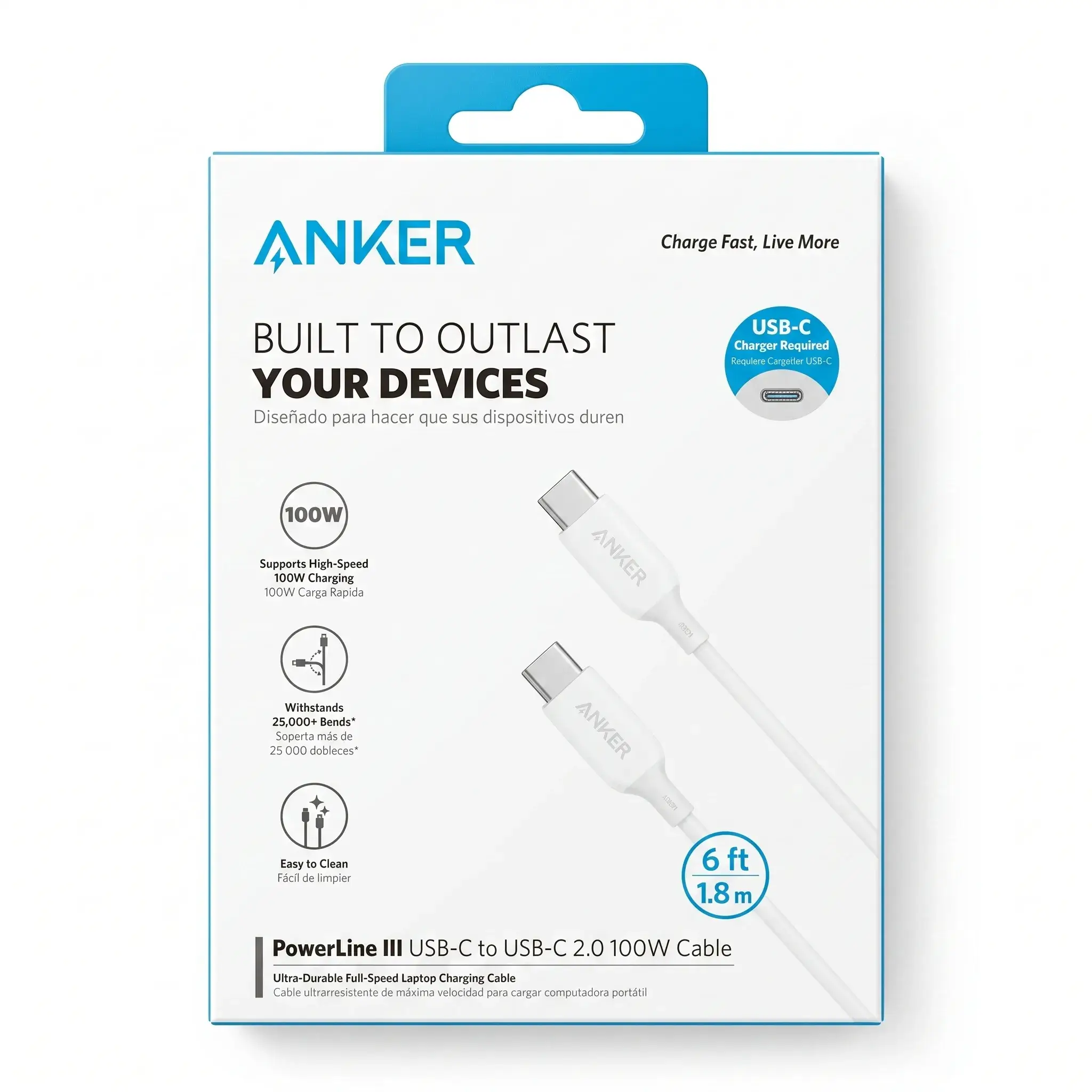 Anker PowerLine III USB-C to USB-C 2.0 100W Cable (6ft/1.8m)
