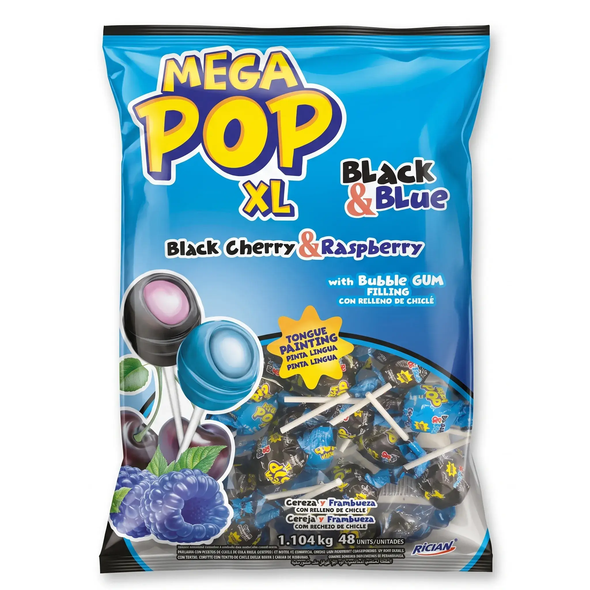 Mega Pop XL Black & Blue Lollipops (Black Cherry & Raspberry)