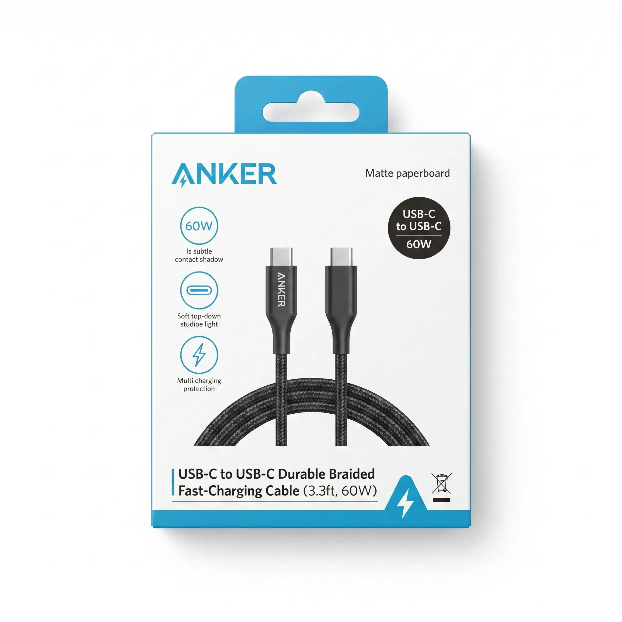 Anker USB-C to USB-C Durable Braided Fast-Charging Cable (3.3ft, 60W)