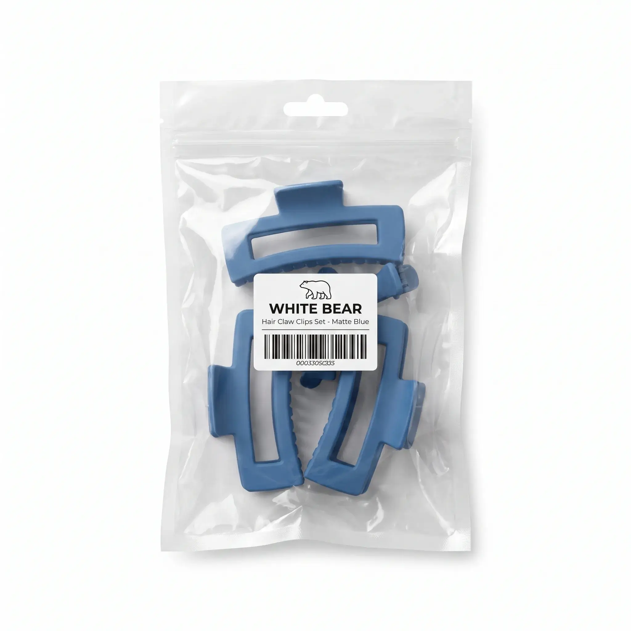 White Bear Hair Claw Clips Set - Matte Blue