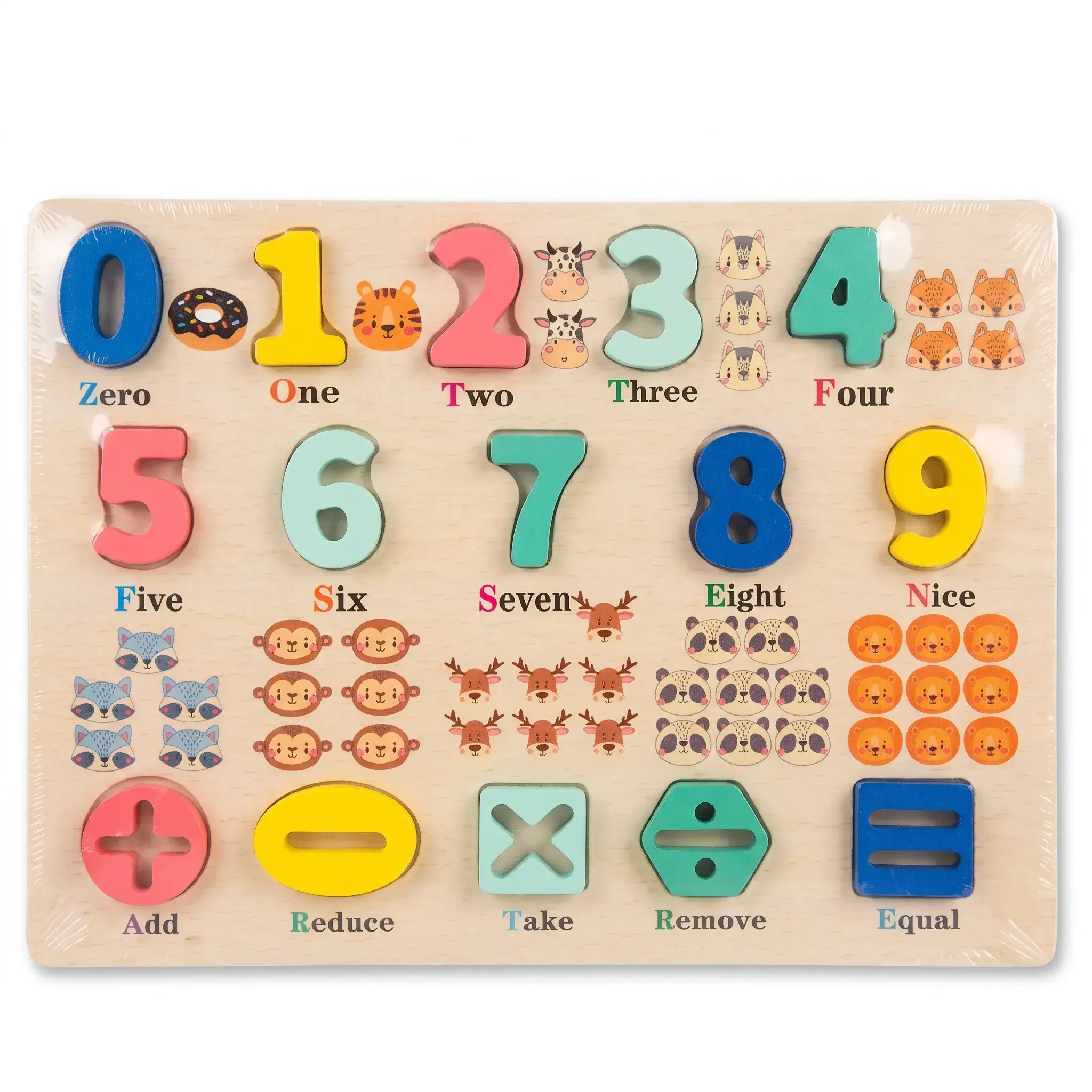 Wooden Numbers and Math Symbols Puzzle Board