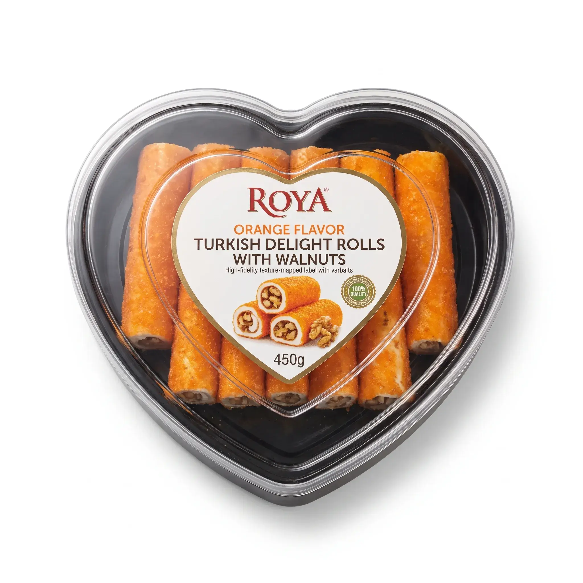 Roya Orange Flavor Turkish Delight Rolls with Walnuts 450g