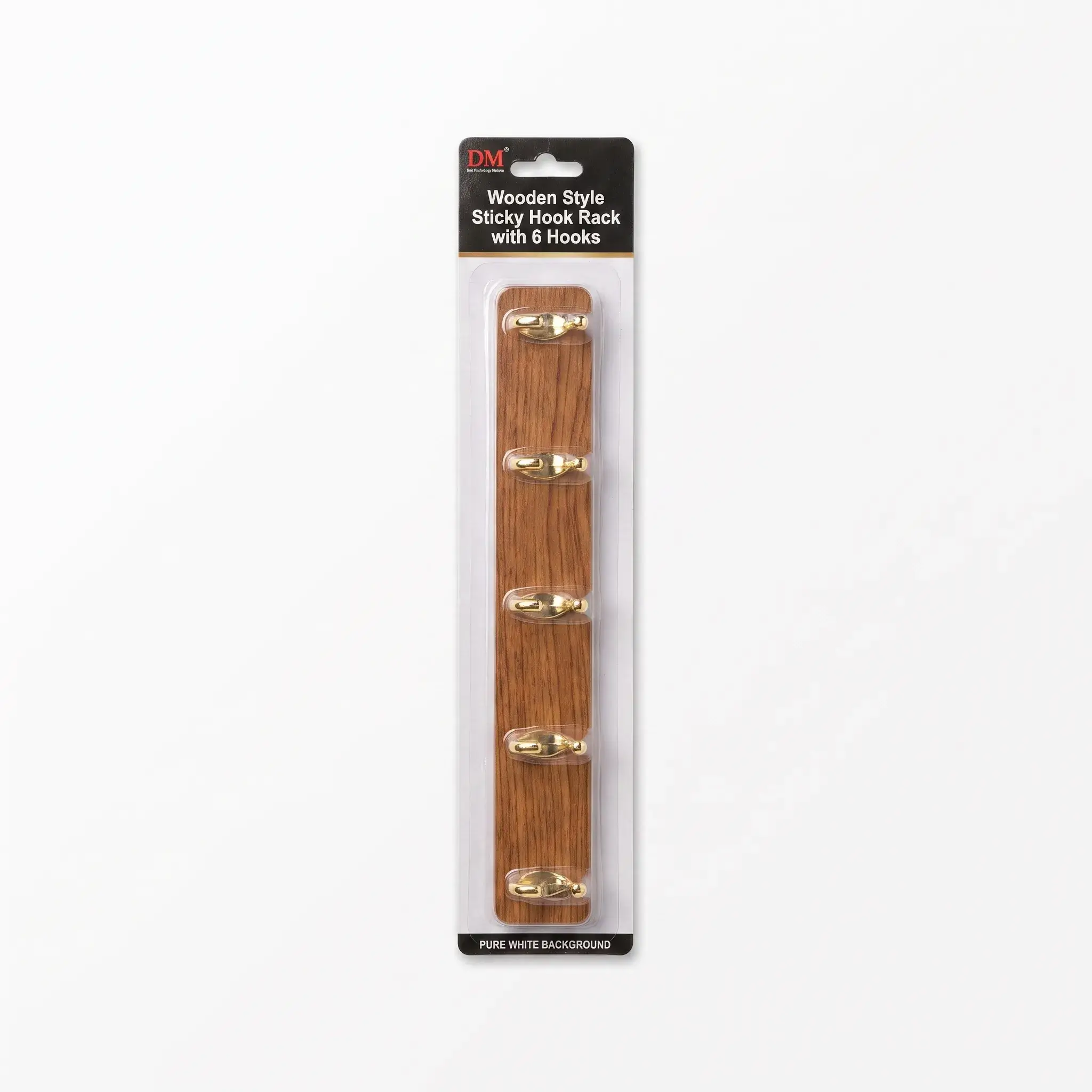 DM Wooden Style Sticky Hook Rack with 6 Hooks