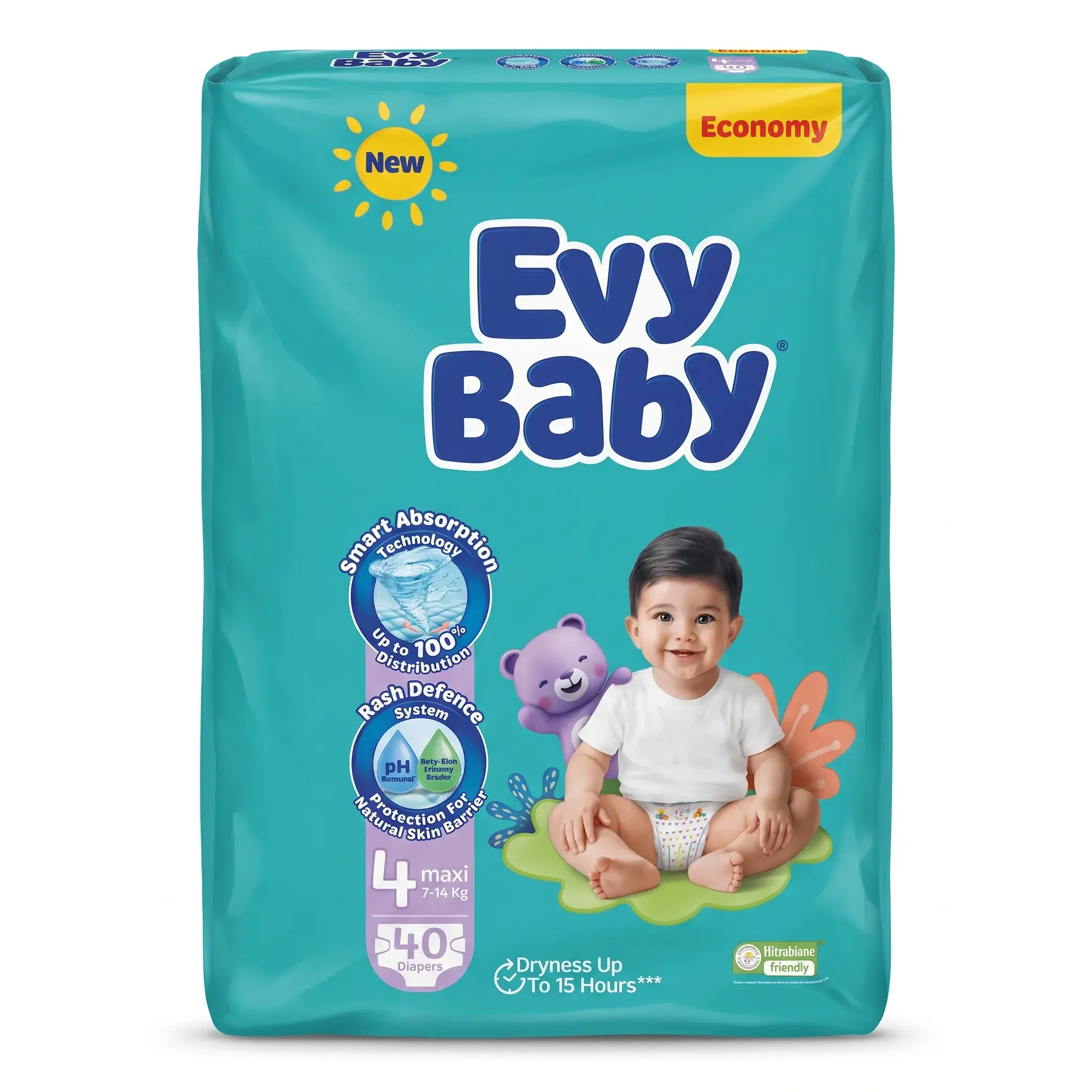 Evy Baby Diapers Size 4 Maxi 7-14 Kg Economy Pack 40 Diapers