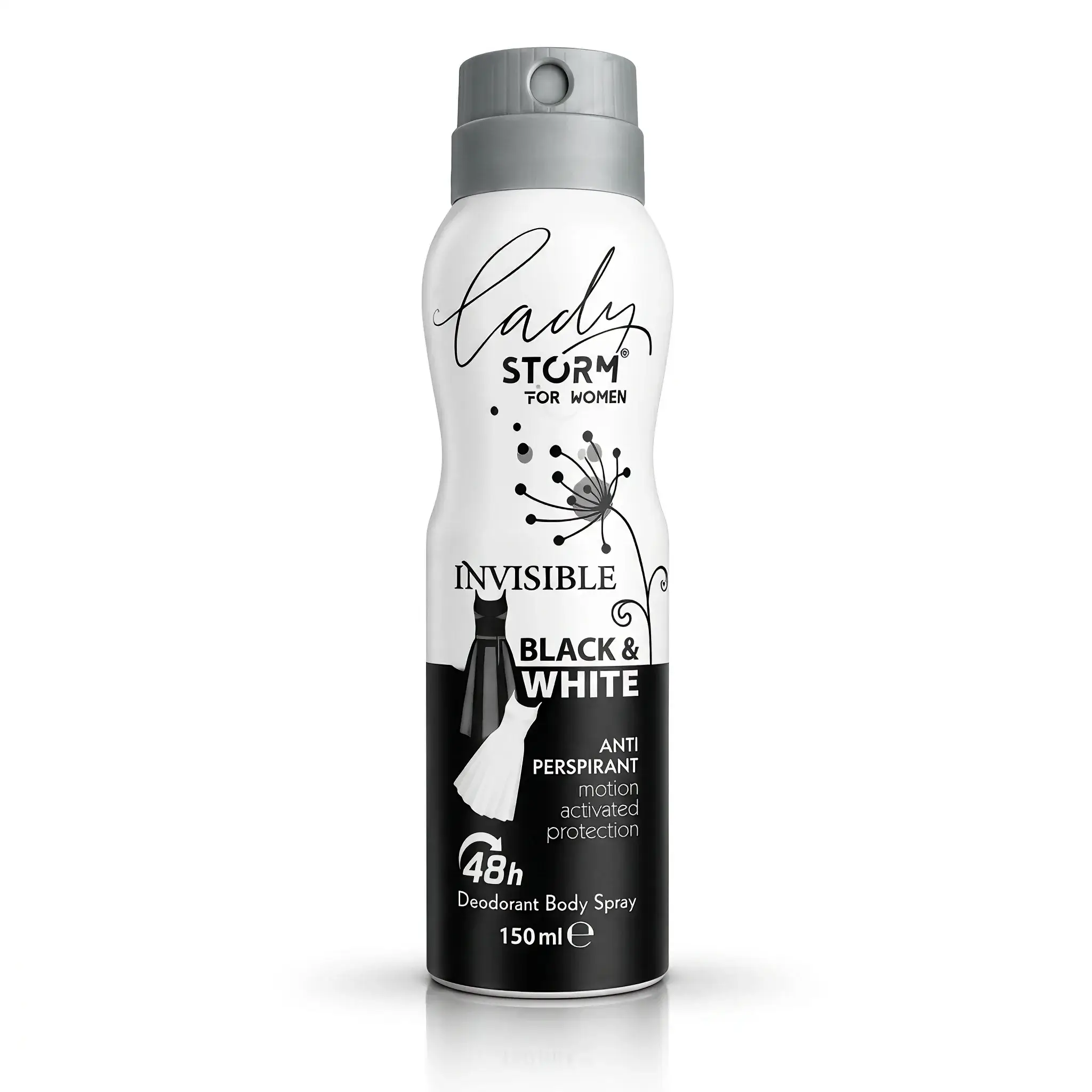 Lady Storm Invisible Black & White Anti-Perspirant Deodorant Body Spray for Women