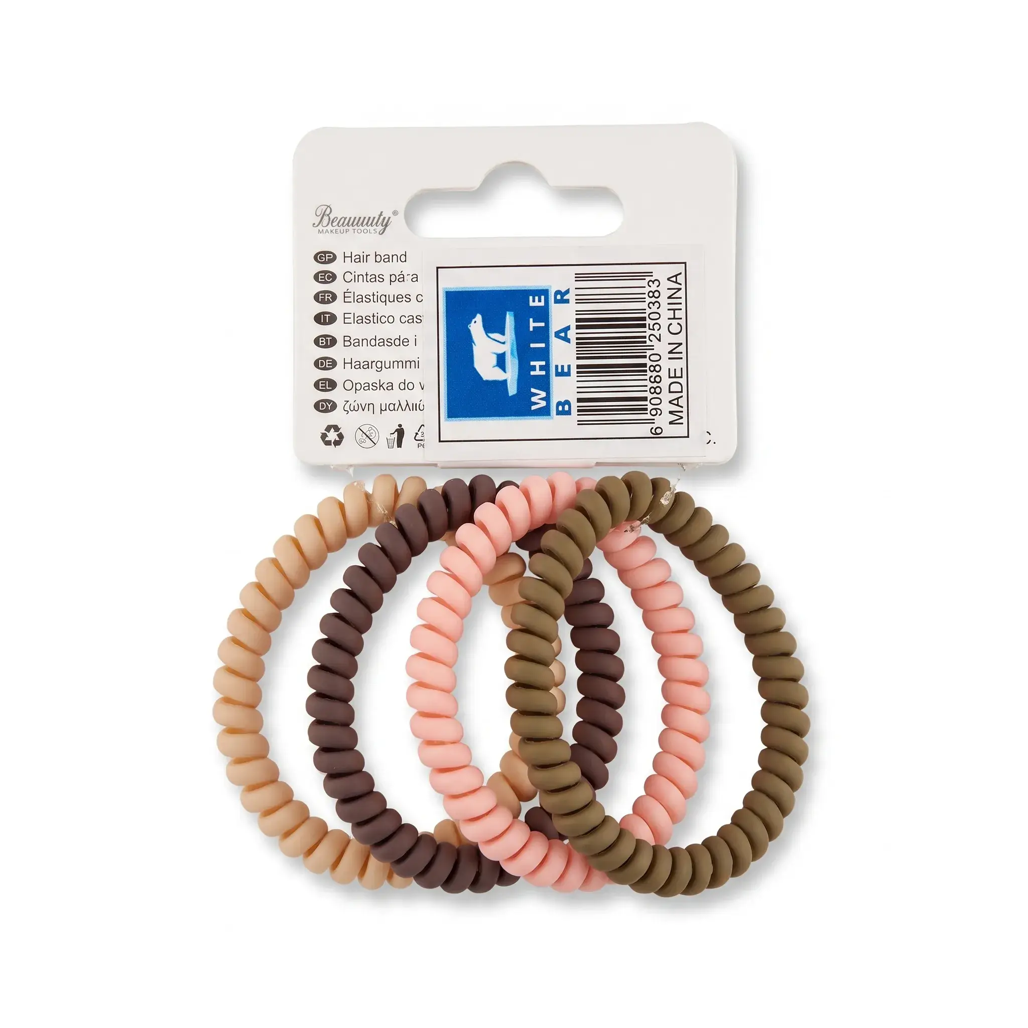 White Bear Spiral Hair Bands - 4 Pieces