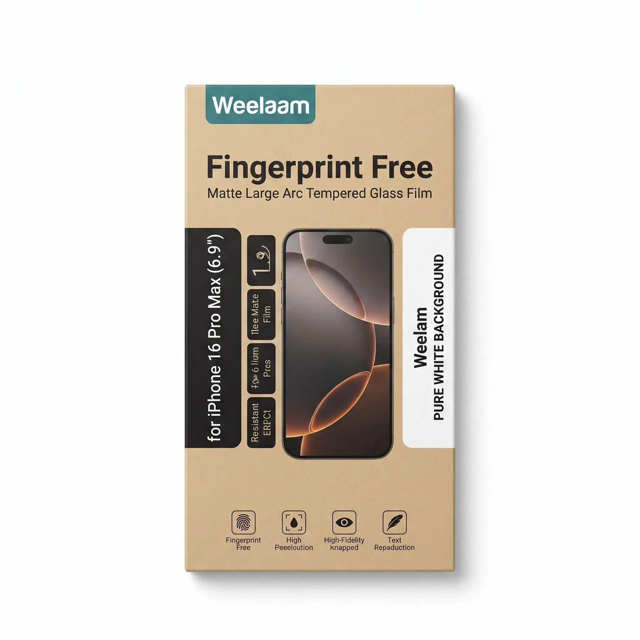 Weelaam Fingerprint Free Matte Large Arc Tempered Glass Film for iPhone 16 Pro Max (6.9")