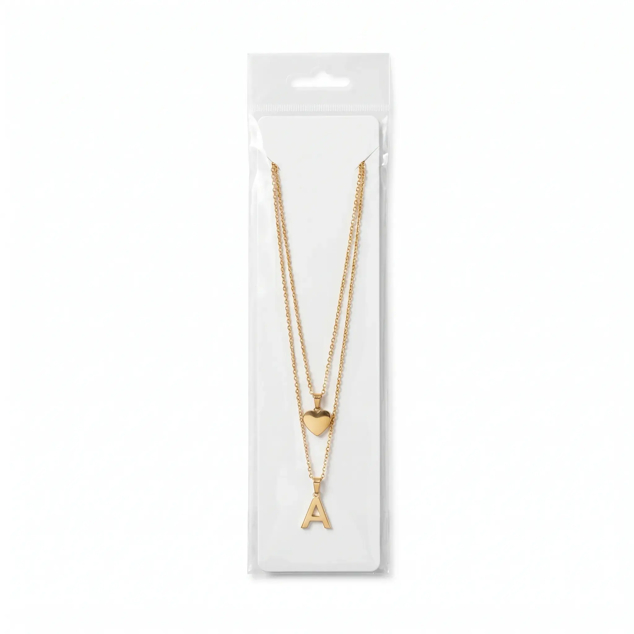 Stainless Steel Layered Necklace with Heart and Initial 'A' Pendants