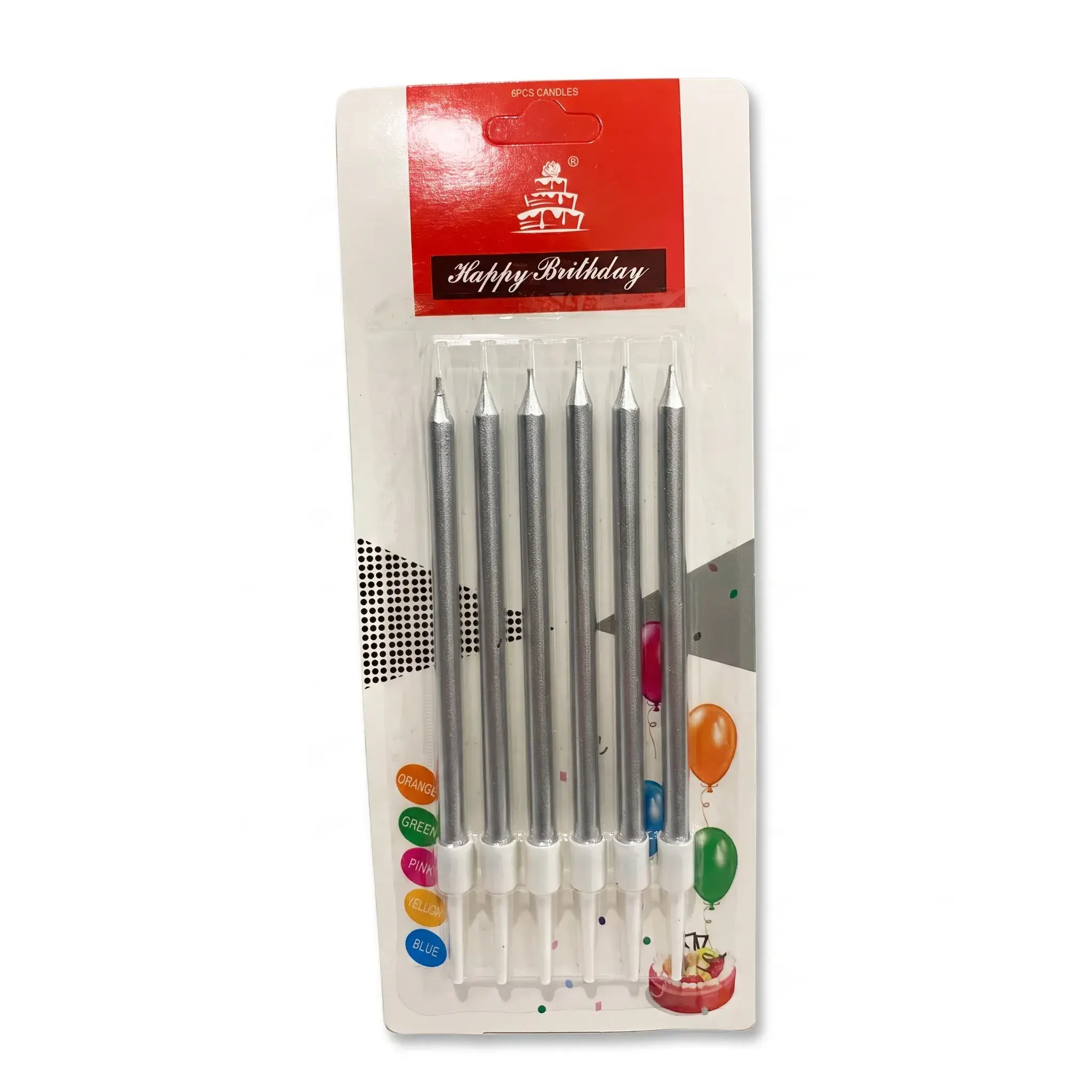 Silver Birthday Candles - 6 Pieces