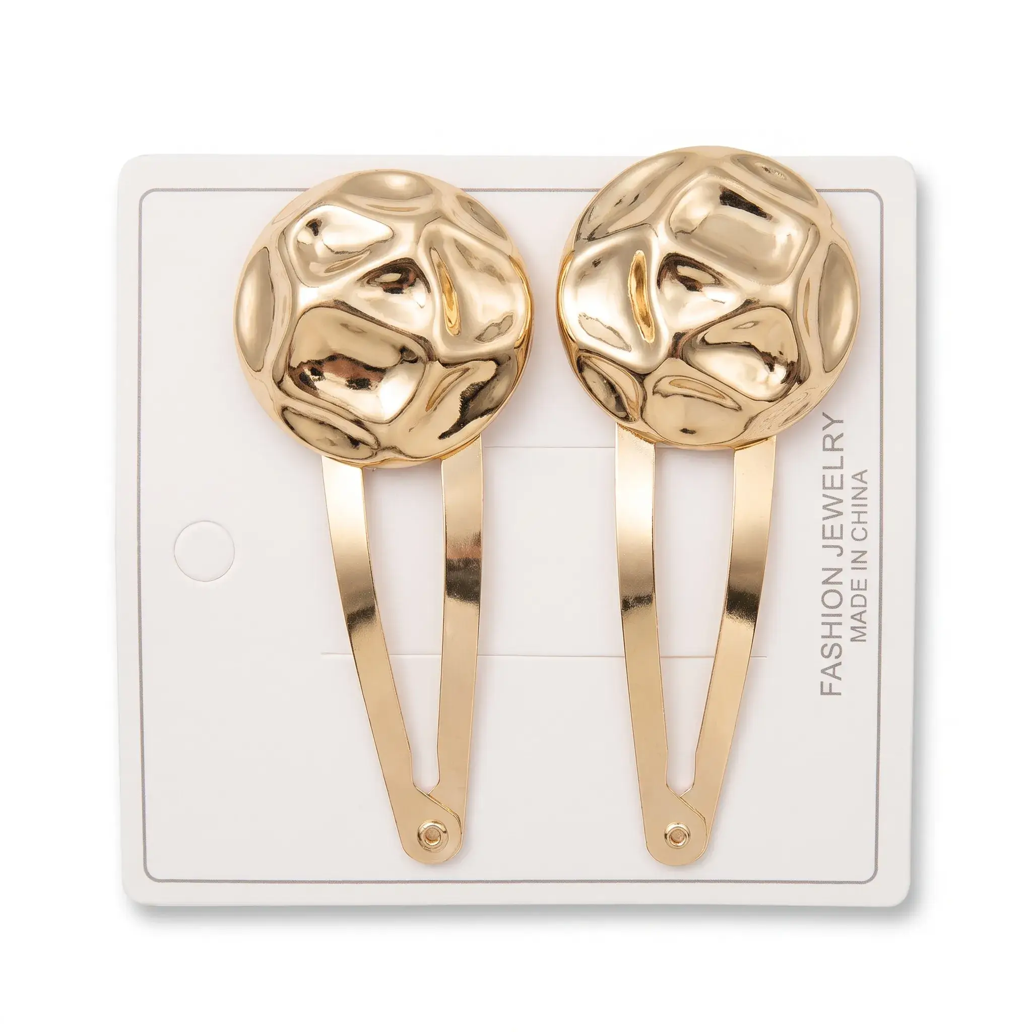 Gold Hammered Round Hair Clips (2 Pieces)