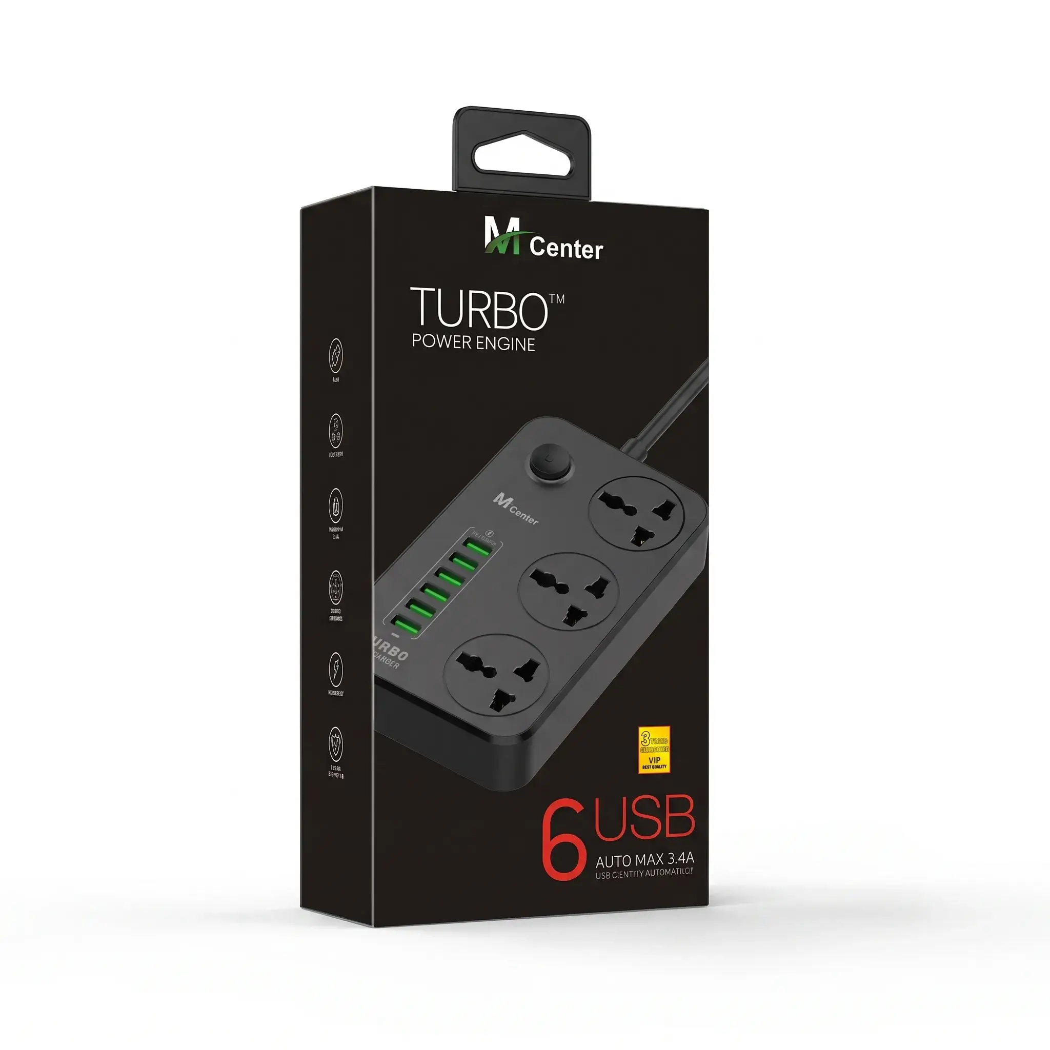 M Center Turbo Power Engine 3 Outlets & 6 USB Ports