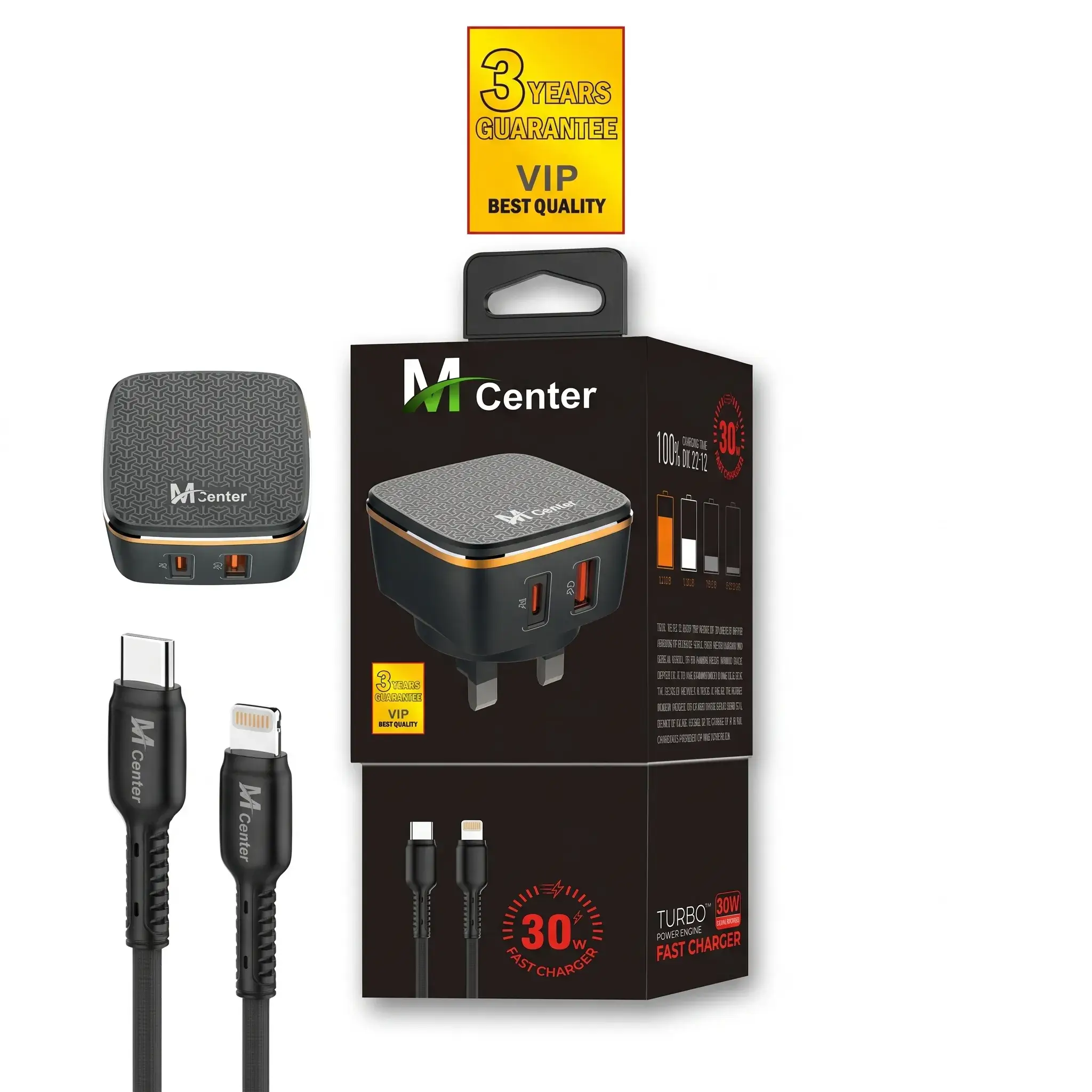 M Center Turbo 30W Fast Charger with Dual Cables