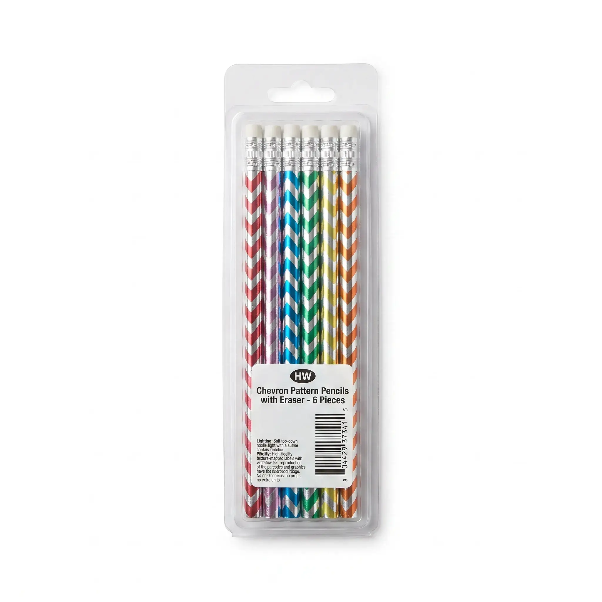 HW Chevron Pattern Pencils with Eraser - 6 Pieces