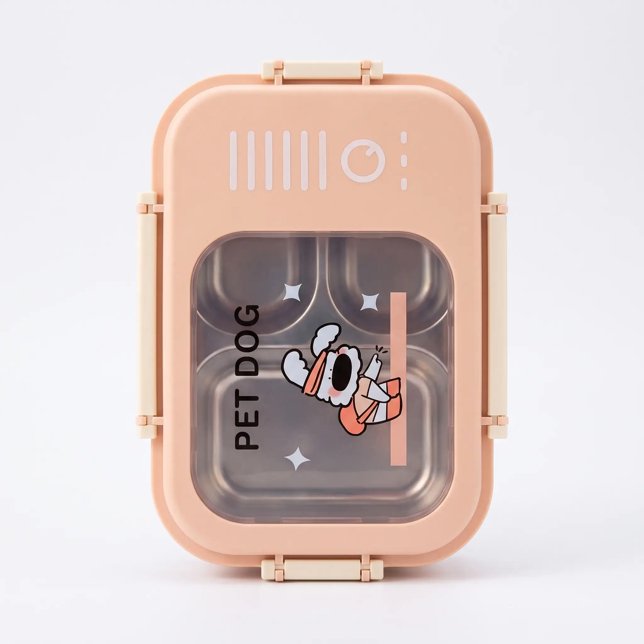 Pet Dog Stainless Steel Compartment Lunch Box - Peach